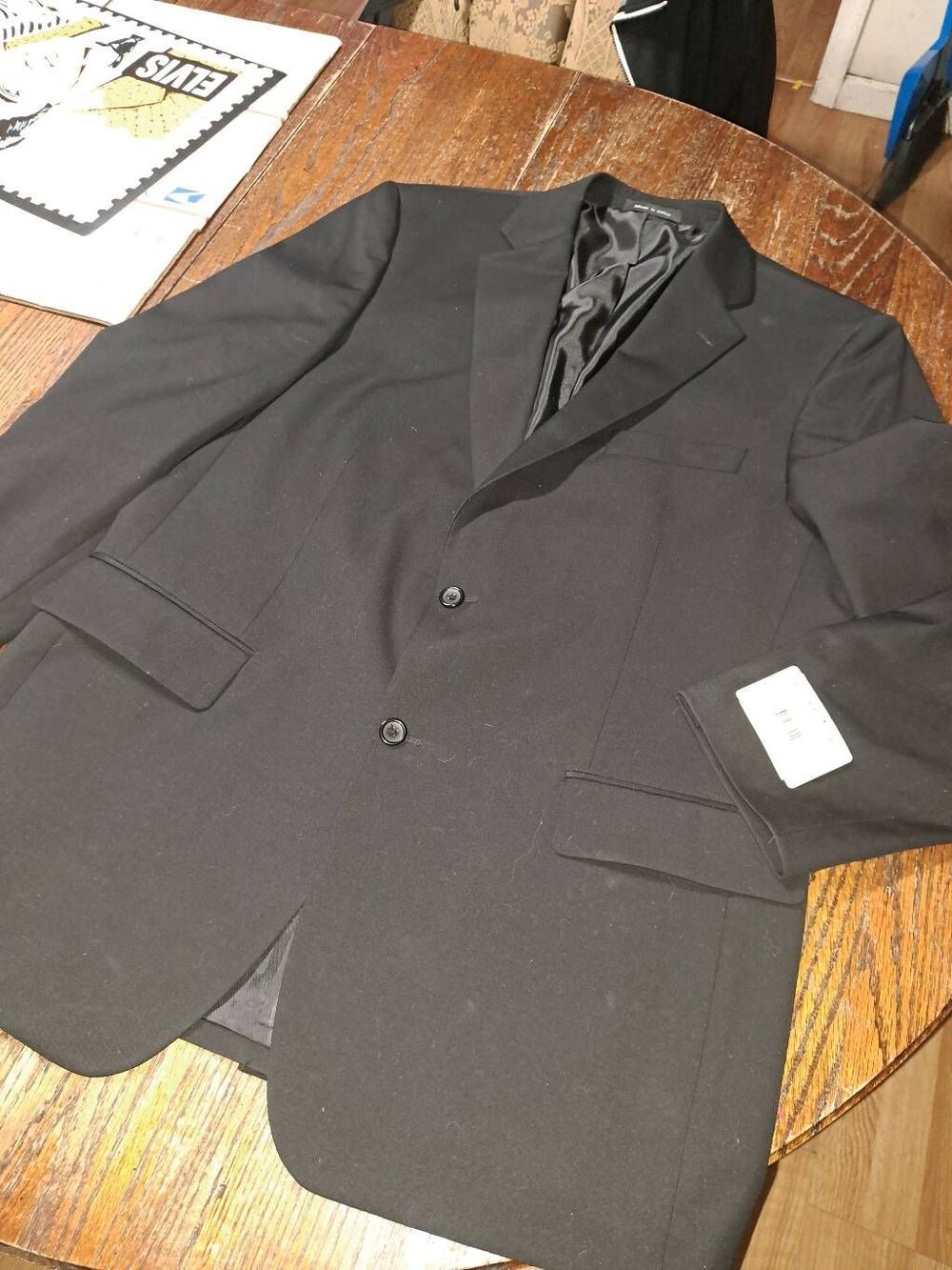 New 44L Black Single Breast Notch Lapel Suit Sports Coat Jacket Blazer NWT